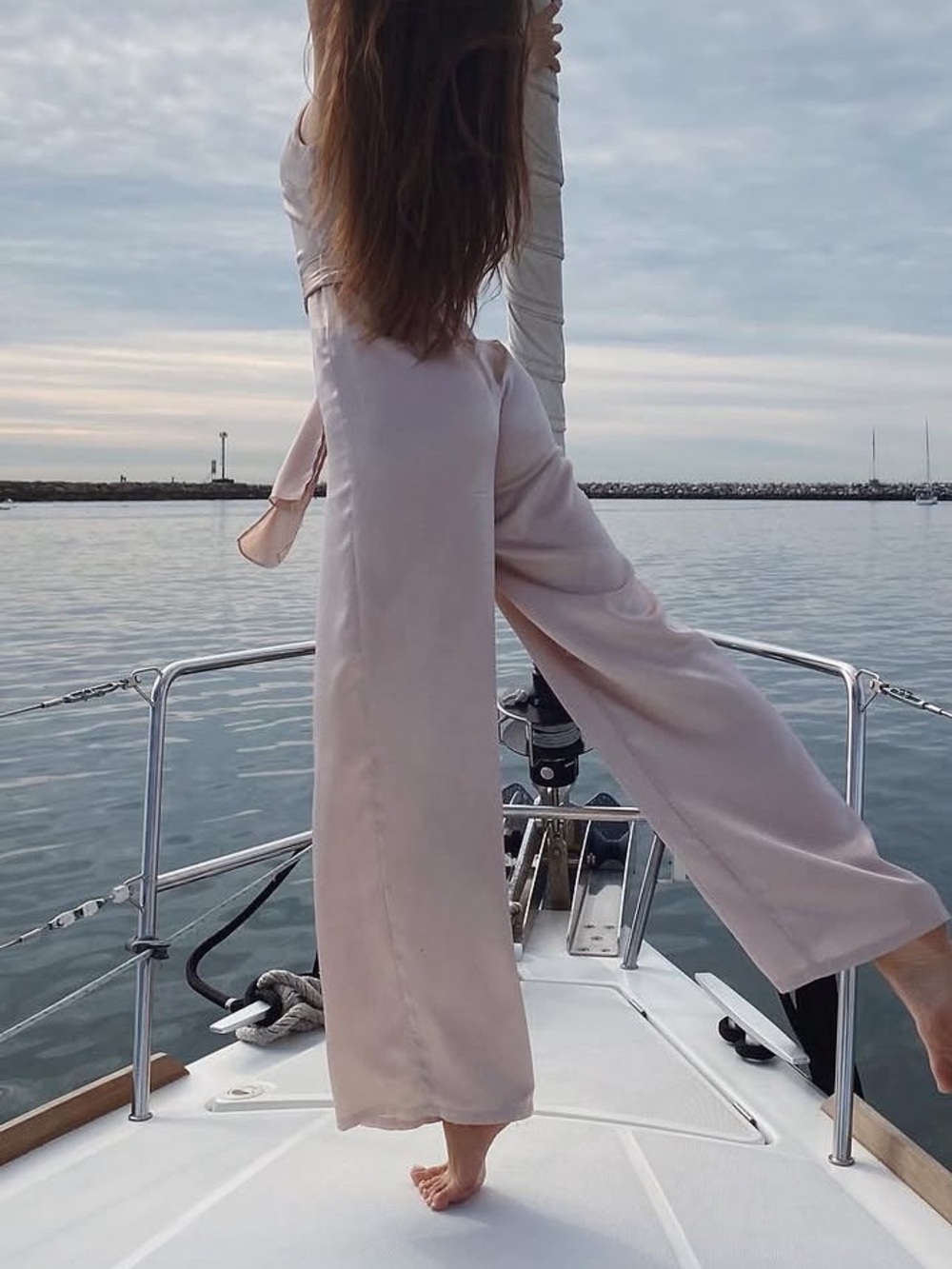 Wide-Leg Satin jumpsuit in Pale Pink